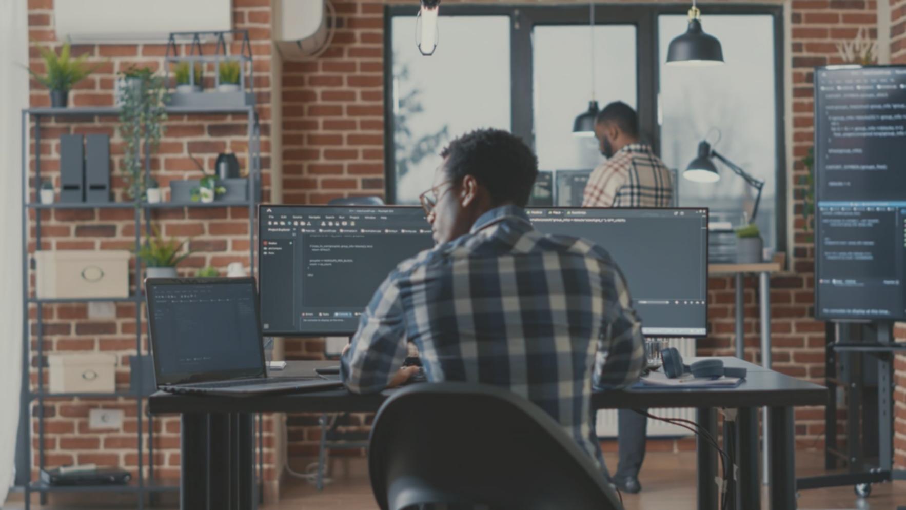 AI research and development workspace showing advanced computing systems